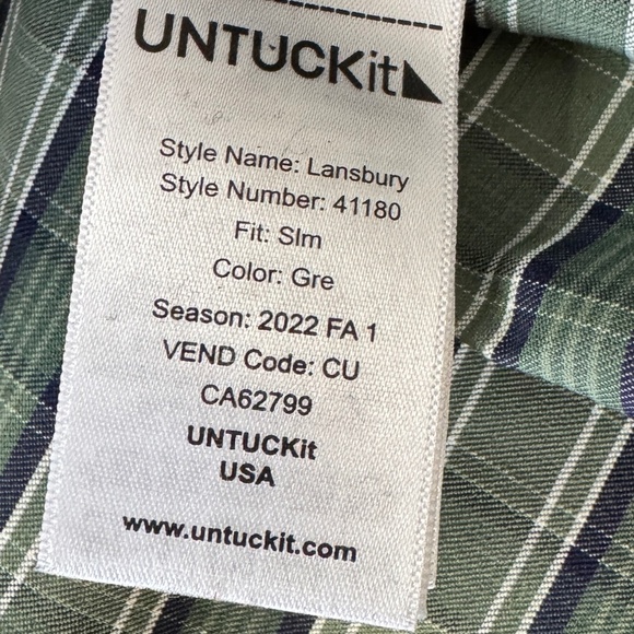 UNTUCKit Men's Slim Fit Green Plaid‎ Long Sleeve Button Shirt St. Patrick Day M - Picture 7 of 14